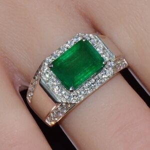 CERTIFIED NATURAL 2.91CTS VS F DIAMOND EMERALD 18K SOLID GOLD MENS WOMENS RING